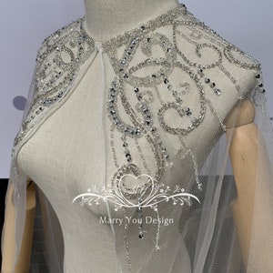 Custom 50&#39;&#39; Luxury Beaded Lace Bridal Veil Cape,Sequined&Beading Wedding Cape,Wedding Shoulder Veil,White Cape Bridal,Wedding Long Capelet