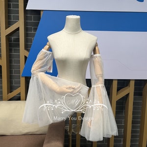Custom Detachable Prom Sleeves,Removable Off-shoulder Dress Sleeves,Simple Long Tulle Trumpet sleeve,Bridal Sleeves,Bridal Dress Sleeves
