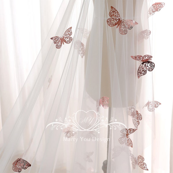 Bohemia Dreamy 3D Butterfly Wedding Veil,Mantilla Butterfly Wedding Veil,Tulle Drop Wedding Veil,Simple Bridal Veil,Lawn Wedding Veil