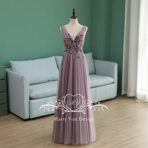 Elegant Purple Prom Dress for Woman,3D Flower Strap Fairy Dress for Senior Prom,V-neck Sequined Prom Dress,Sleeveless A-line Long Prom Dress