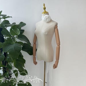 Minimalist Chiffon Scarf with Satin Rose,Chiffon Wedding Pearls Scarf,Bridal Scarf,Neck Scarf,Bridal Neck Tie,Romantic Chiffon Bridal Veil