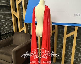 Red Soft Chiffon Wedding Detachable Wing,Butterfly Shoulder Cape Veil,Chiffon Wedding Wings,Any Length Shoulder Cape Veil,Shoulder Cape Veil