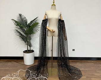 Detachable Bridal Poet Sleeves,Star&Moon Fairy Transparent Removable Dress Sleeves,Sparkly Off Shoulder Sleeves,Slit Sleeves Evening Events