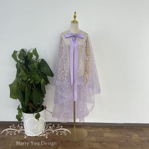 Multiple-colors Sparkly Bridal Cape,Scattered Stars&Moons Cape,Purple Satin Tie Evening Events Cape,Wedding Cape Veil,Custom Irregular Cape