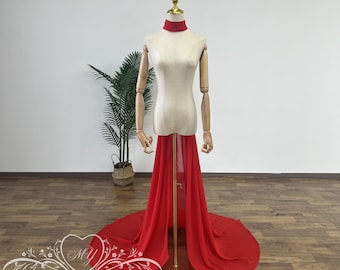 Minimalist Chiffon Wedding Choker Cape,Neck Choker with Train,Plain Chiffon Wedding Choker,Cape Veil,Evening Events Choker Cape