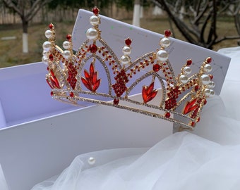 Sparkly Silver/Gold Headpiece Tiara for Woman,Vintage Baroque Crown,Green/Blue/Red Luxury Rhinestone Princess Crown,Birthday/Wedding Gift