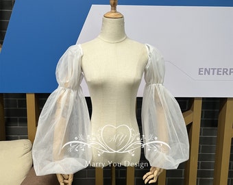 CUSTOM Any Colors Pop Detachable Tulle Sleeves,Solid Ivory Tulle Puff Sleeves,Dress Sleeves,Bridal Sleeves,Removable Wedding Dress Sleeves