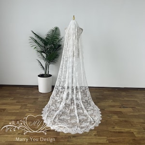 Minimalist Wedding Veil,Floral Lace Tulle Bridal Veil,Elegant Tulle Wedding Veil,Comb Bridal Veil,Beach Wedding Veil,One Tier Wedding Veil