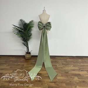 Removable Green Satin Dress Bow,Oversized Detachable Bow with Long Train,Big Bow for Wedding Dress,Long Removable Bridal Accessories Bow