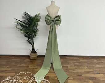 Removable Green Satin Dress Bow,Oversized Detachable Bow with Long Train,Big Bow for Wedding Dress,Long Removable Bridal Accessories Bow