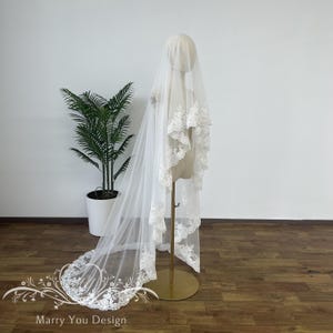 Minimalist Wedding Veil,Edge Lace Drop Veil,Mantilla Drop Wedding Veil,Elegant Wedding Veil,Drop Bridal Veil,Beach Wedding Veil,1930s Veil