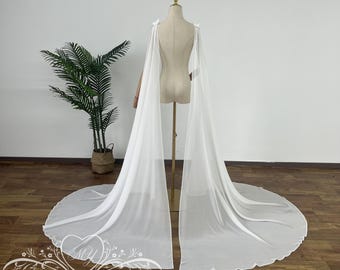 Minimalist Chiffon Wedding Detachable Wings,Shoulder Cape Veil,Plain Chiffon Wedding Wings,Any Length Shoulder Cape Veil,Shoulder Cape Veil