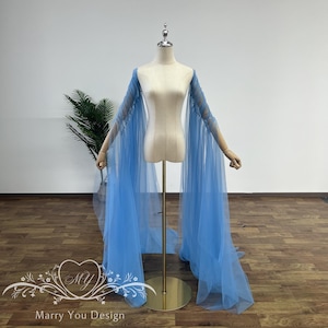Minimalist Detachable Bridal Poet Sleeves,Fairy Transparent Removable Dress Sleeves,Off Shoulder Pleating Sleeve,Blue Dress Sleeve