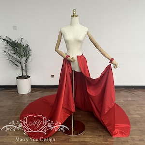 Luxury Red Detachable Skirt,Minimalist Satin Detachable Train for Wedding,Detachable Bridal Train,Bridal Wedding Overskirt,Removable Skirt