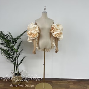 Dreamy Rose Wedding Cape,Off Shoulder Wedding Dress Cape,Puff Sleeve Bridal Cover Up,French Style Wedding Accessories,Satin Shawl Wraps