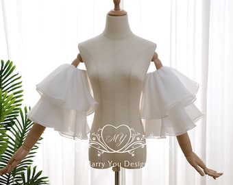 White Pop Detachable Sleeves for Bridal,Organza Sleeves for Wedding Dress,Removable Sheer Puff Sleeves,Bridal Sleeves,Fairy Organza Sleeves