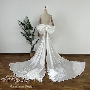 Sparkly Detachable Bow with Long Train,Oversized Removable Satin Bridal Dress Bow,Big Bow for Wedding Dress,Long Bridal Accessories Bow