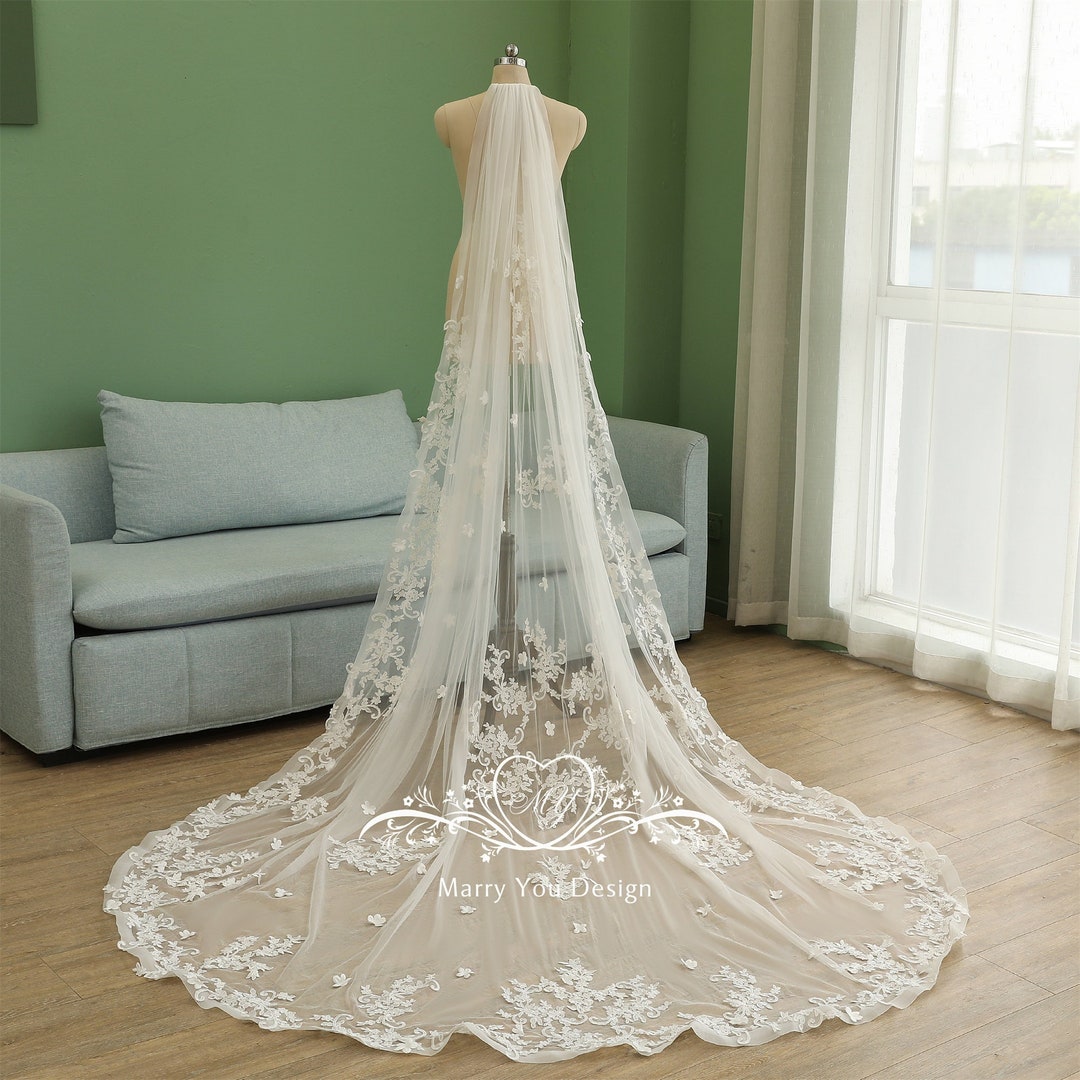Dramatic Wedding Veil,edge Cascading Bridal Veil,ivory/white Cathedral ...
