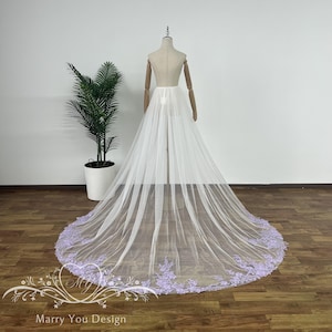 Purple Detachable Train for Wedding,Floral Lace Detachable Skirt,Detachable Flower Applique Train,Bridal Wedding Overskirt,Removable Skirt