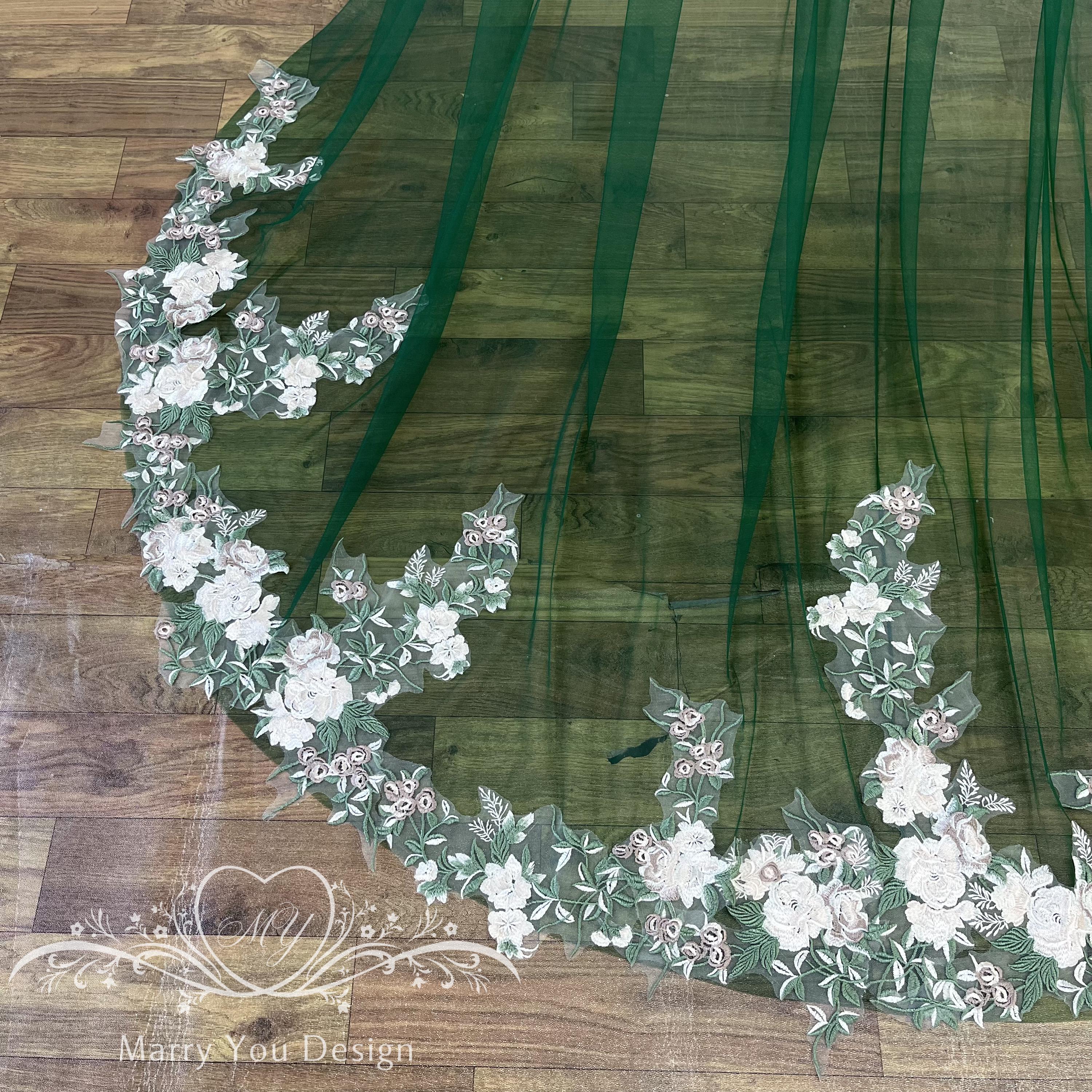 Deep Green V-shaped Wedding Floral Cape,backless Bridal Cape With Green ...