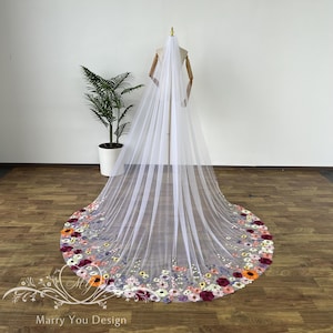 Black Wedding Veil Colored Flowers - Etsy display picture 1