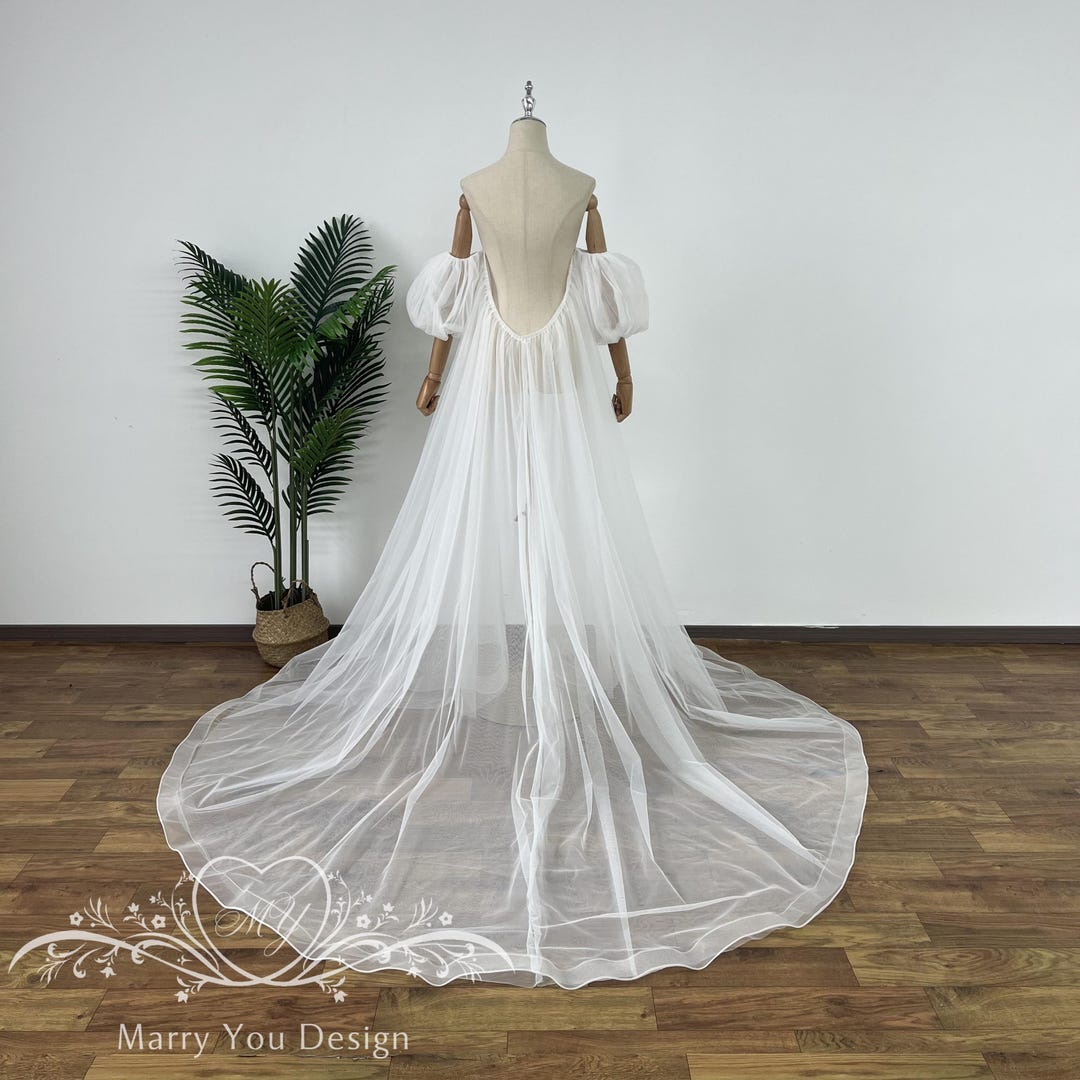 Simple Tulle Elegant Long Bridal Cape Veil For Wedding