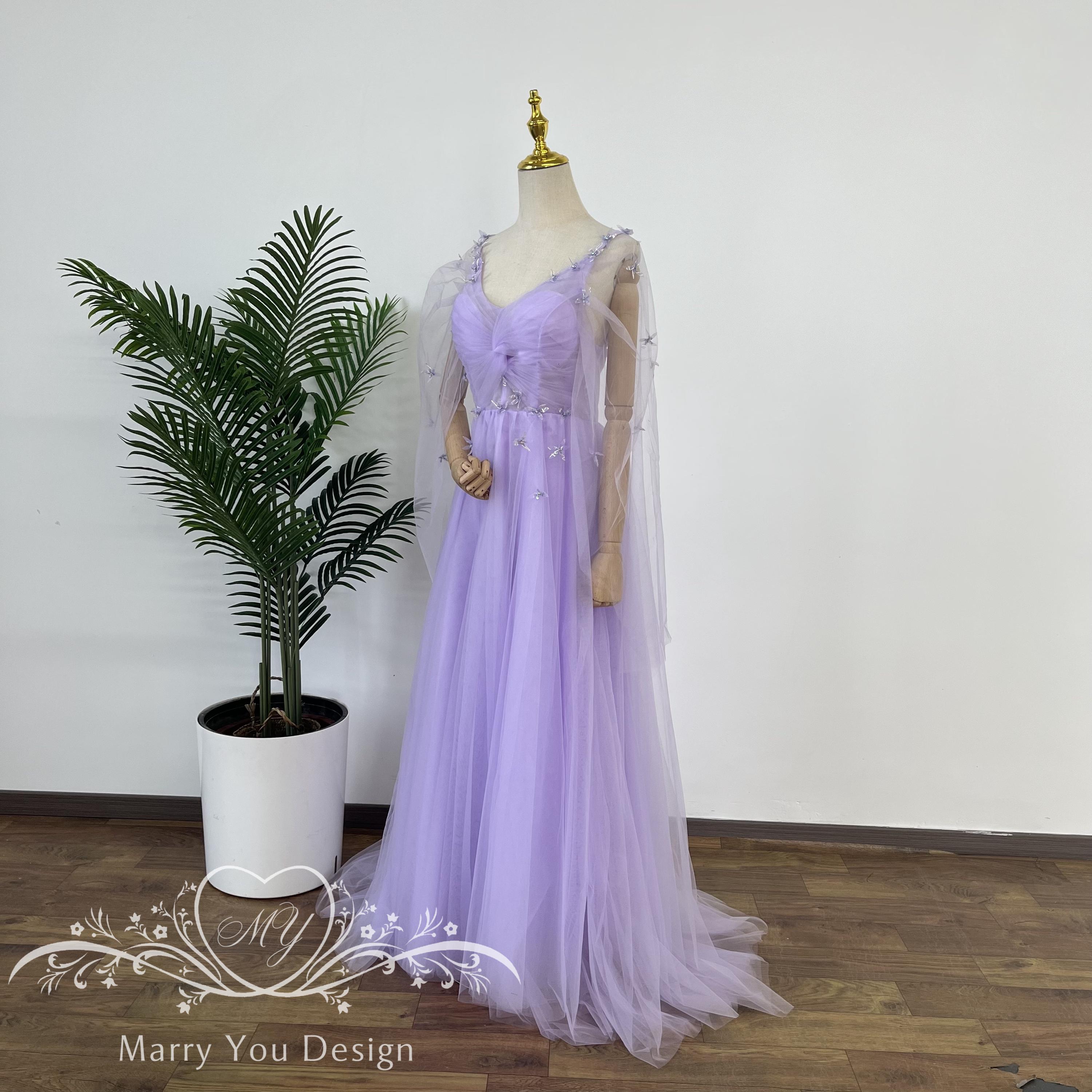 purple fairy prom dress Purple Medieval Prom Dress One Shoulder Fairy Long Sleeve 3D Floral  Applique