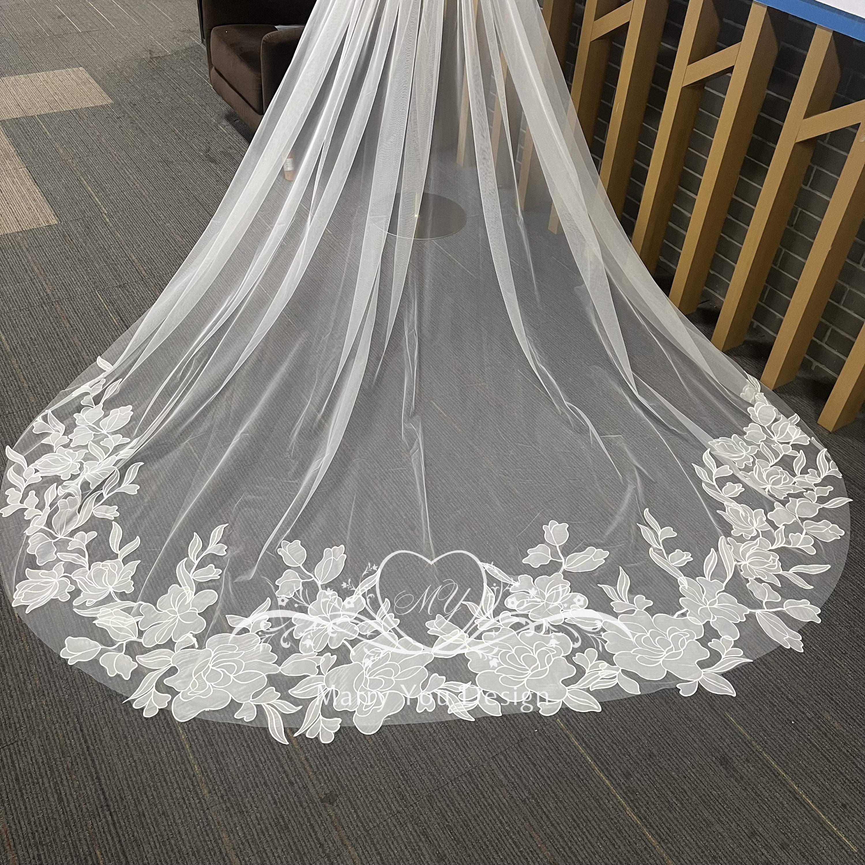Floral Wedding Cape With Puff Sleeves,backless Bridal Cape Veil With ...