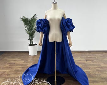 Espectacular capa de tafetán para bodas, capa nupcial de alta costura, chal abullonado con cola larga, elegantes mangas para bodas, disponible en cualquier color.