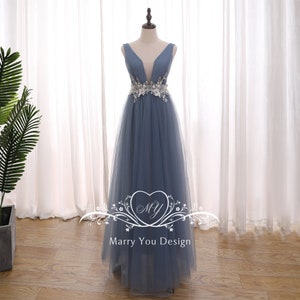 Elegant Lace Applique Waist Prom Dress for Woman,Floral Lace Fairy Dress for Senior Prom,Floor-length Woman Prom Dress,Blue Prom Dress