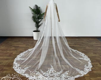 Velo de novia brillante, velo de novia de encaje con lentejuelas, velo de novia de encaje con lentejuelas de lujo, velo de novia de encaje brillante, velo de novia estilo catedral