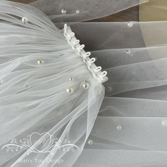 Detachable Pearls Blusher for Comb Veil,simple Pearls Tulle 
