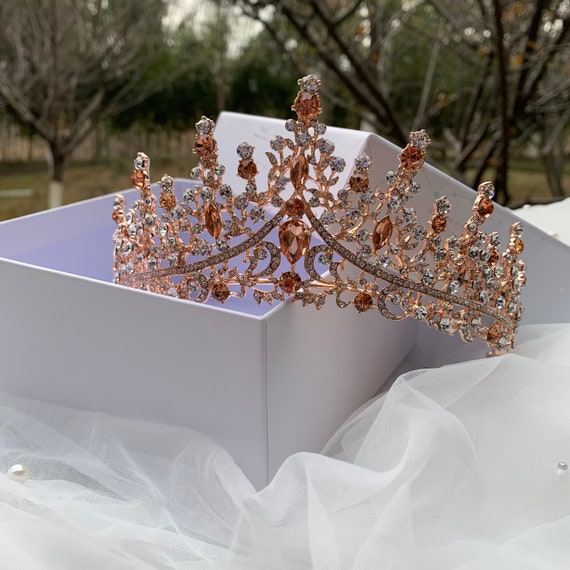 Rose Gold Tiara champagne Crystal Crown headdress Jewelry for