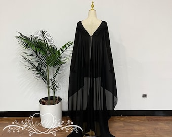 Minimalist Bridal Shoulder Cape,Gothic Black Clock,Wedding Cape,Irregular Length Events Cape,Chiffon Wedding Scarf Cape,Chiffon Shawl Wrap