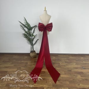 Wine Oversized Detachable Bow with Long Train,Removable Satin Bridal Dress Bow,Big Bow for Wedding Dress,Removable Bridal Accessories Bow