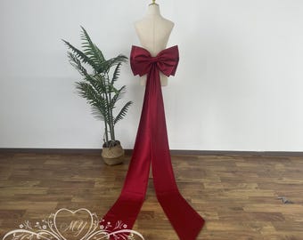 Wine Oversized Detachable Bow with Long Train,Removable Satin Bridal Dress Bow,Big Bow for Wedding Dress,Removable Bridal Accessories Bow