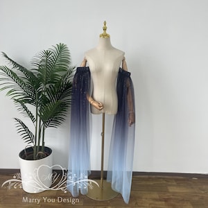 Minimalist Ombre Detachable Bridal Sleeves,Fairy Transparent Removable Dress Sleeves,Off-Shoulder Gradient Slit Sleeves for Evening Events