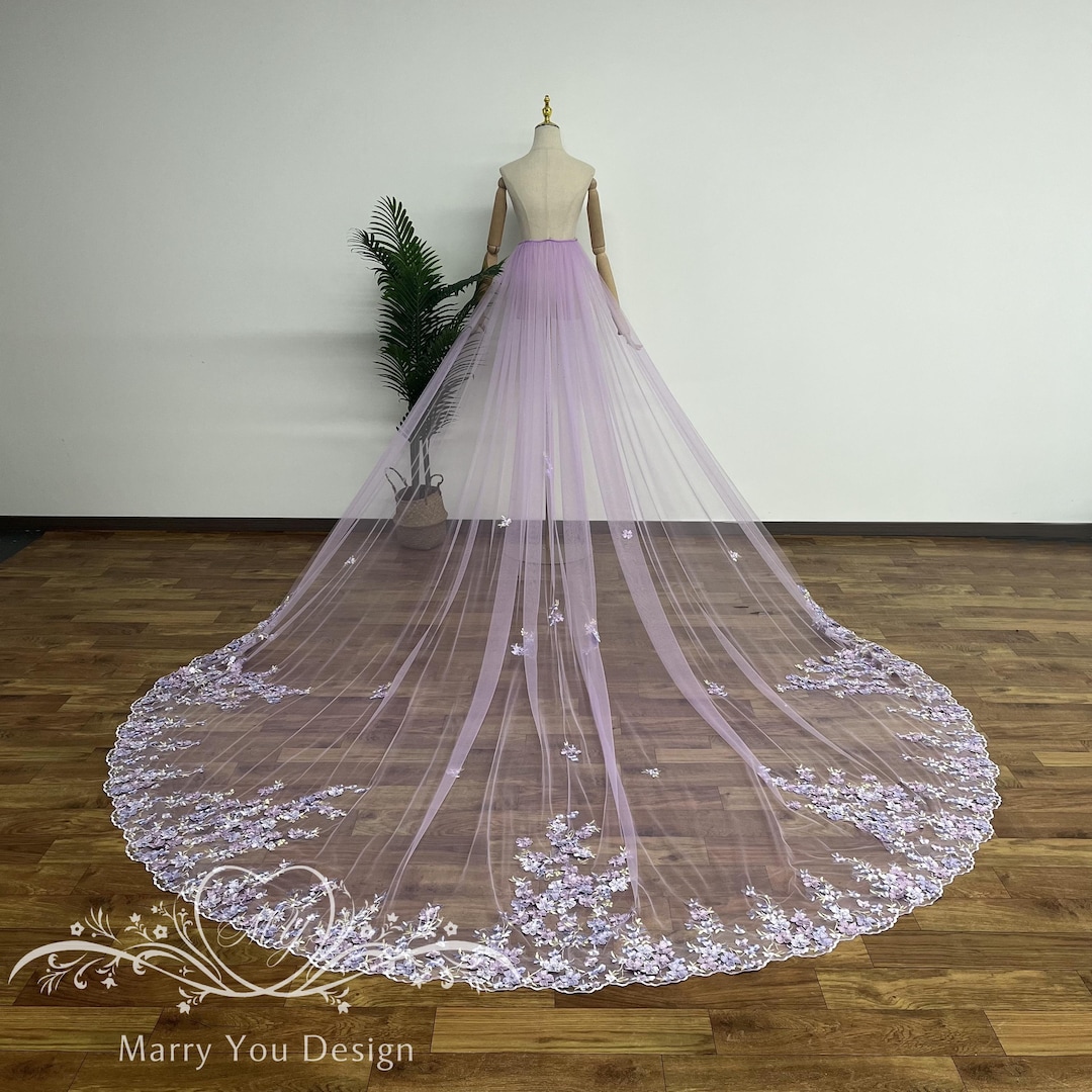 Dreamy Purple Floral Detachable Train,floral Detachable
