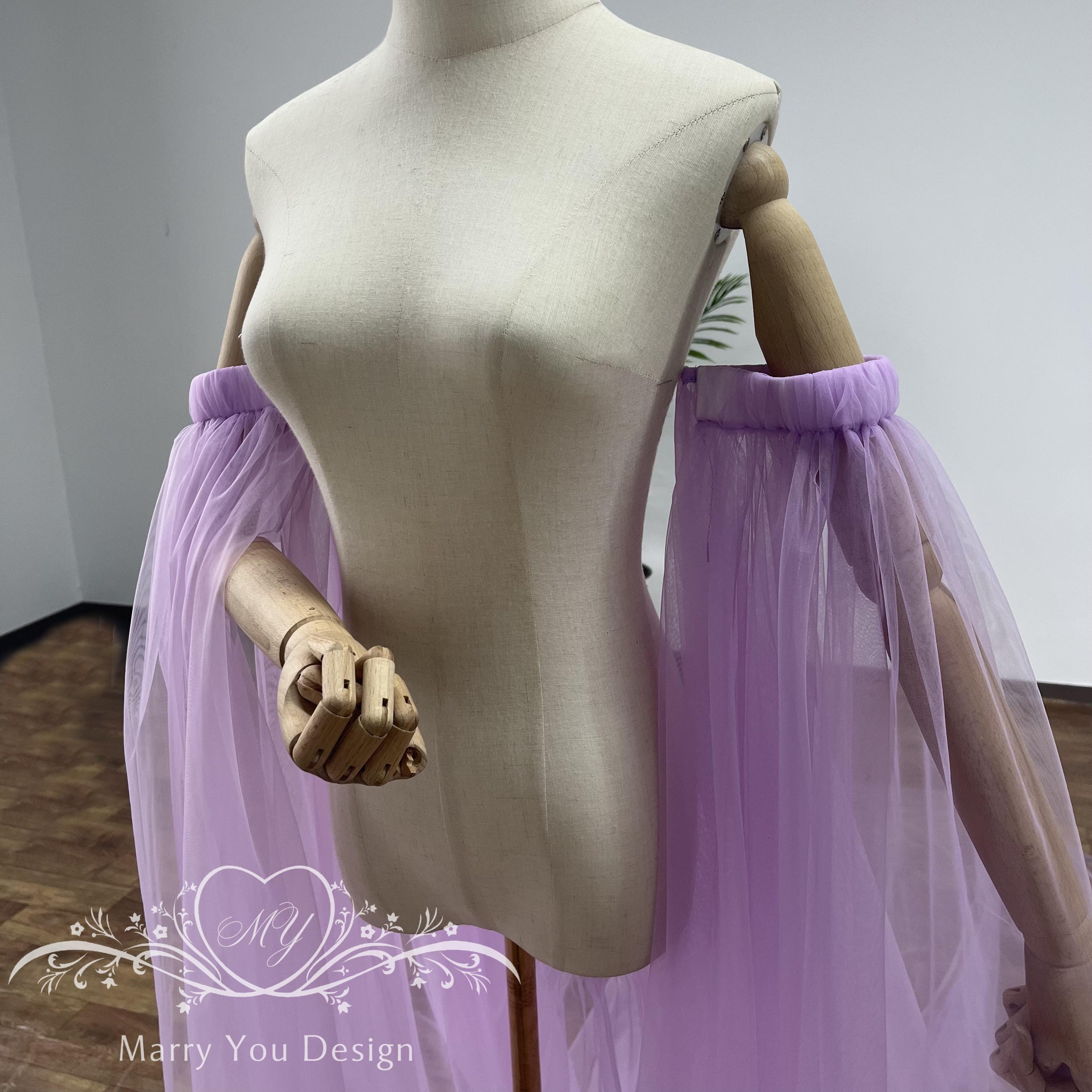 Minimalist Tulle Wedding Cape,pleating Long Sleeves With Long Train ...