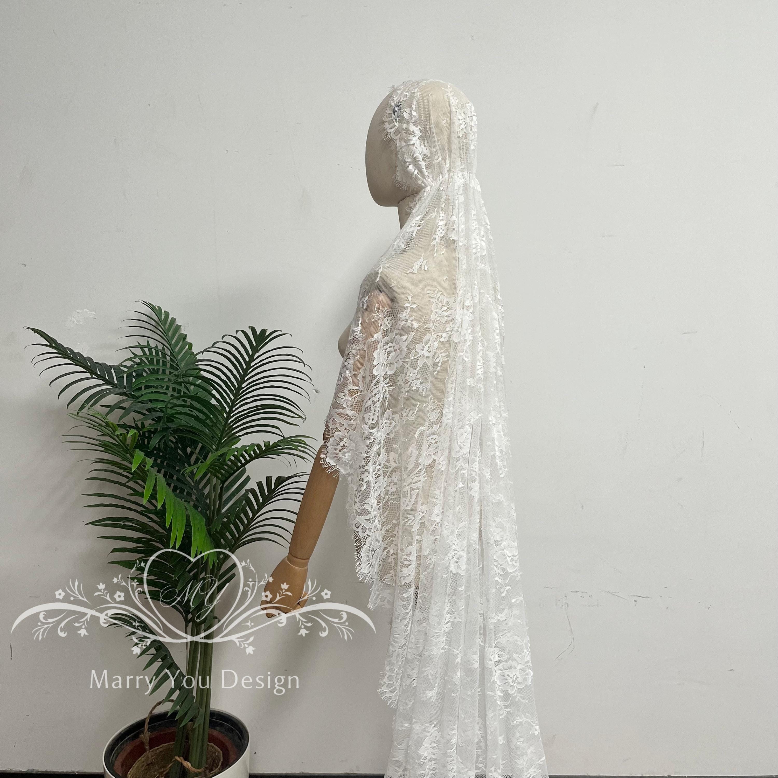 Vintage Juliet Cap Wedding Veil, Ivory Floral Bridal Lace Veil