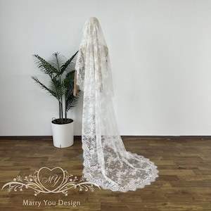 Minimalist Mantilla Drop Veil,Floral Lace Tulle Juliet Veil,Elegant Tulle Wedding Veil,Drop Bridal Veil,Beach Wedding Veil,1930s Veil
