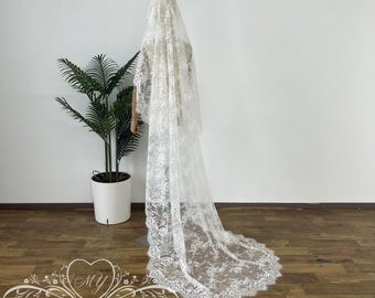 Minimalist Mantilla Drop Veil,Floral Lace Tulle Juliet Veil,Elegant Tulle Wedding Veil,Drop Bridal Veil,Beach Wedding Veil,1930s Veil