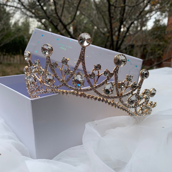 Mini Gold Crown Princess Topper Crystal Pearl Tiara Hair Valentine's Day  Gift