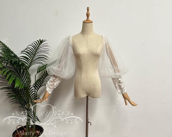 Floral Lace Bridal Sleeves, Removable Wedding Accessories, Puff Beads Sleeves