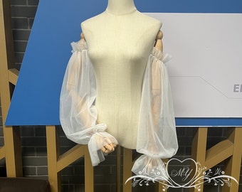 Simple Solid Ivory Tulle Sleeves,Dress Sleeves for Wedding,Bridal Pop Sleeves,Detachable Tulle Sleeves,Removable Bridal Accessories Sleeves