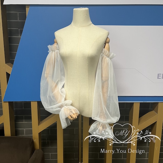 Simple Solid Ivory Tulle Sleeves,Dress Sleeves for Wedding,Bridal Pop Sleeves,Detachable Tulle Sleeves,Removable Bridal Accessories Sleeves