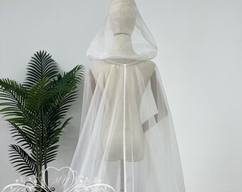 Minimalist Wedding Cape,plain Organza Wedding Cape With Cap