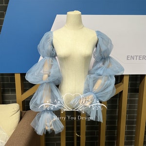 Fairy Blue Tulle Puff Sleeves for Wedding,Custom Any Colors Bridal Pop Sleeves,Detachable Tulle Prom Sleeves,Removable Bridal Accessories