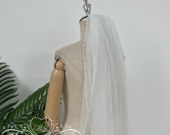 Angle Dust Tulle Wedding Veil,Glitter Tulle Wedding Veil with Pearls,Pearls Sparkly Bridal Classic Wedding Veil,Beach Wedding Veil