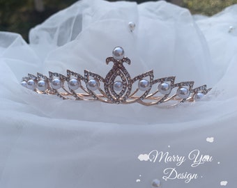 Gold/Silver Pearl Crown for Woman,Birthday Party Queen Tiaras,Wedding Headdress,Small Pearl Crown,Baroque Crystal Pearl Bridal Tiaras